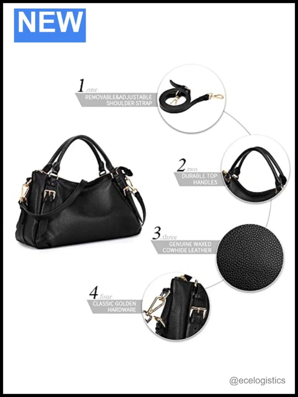 Genuine Leather Satchel Top Handle Crossbody Bag with Removable Strap